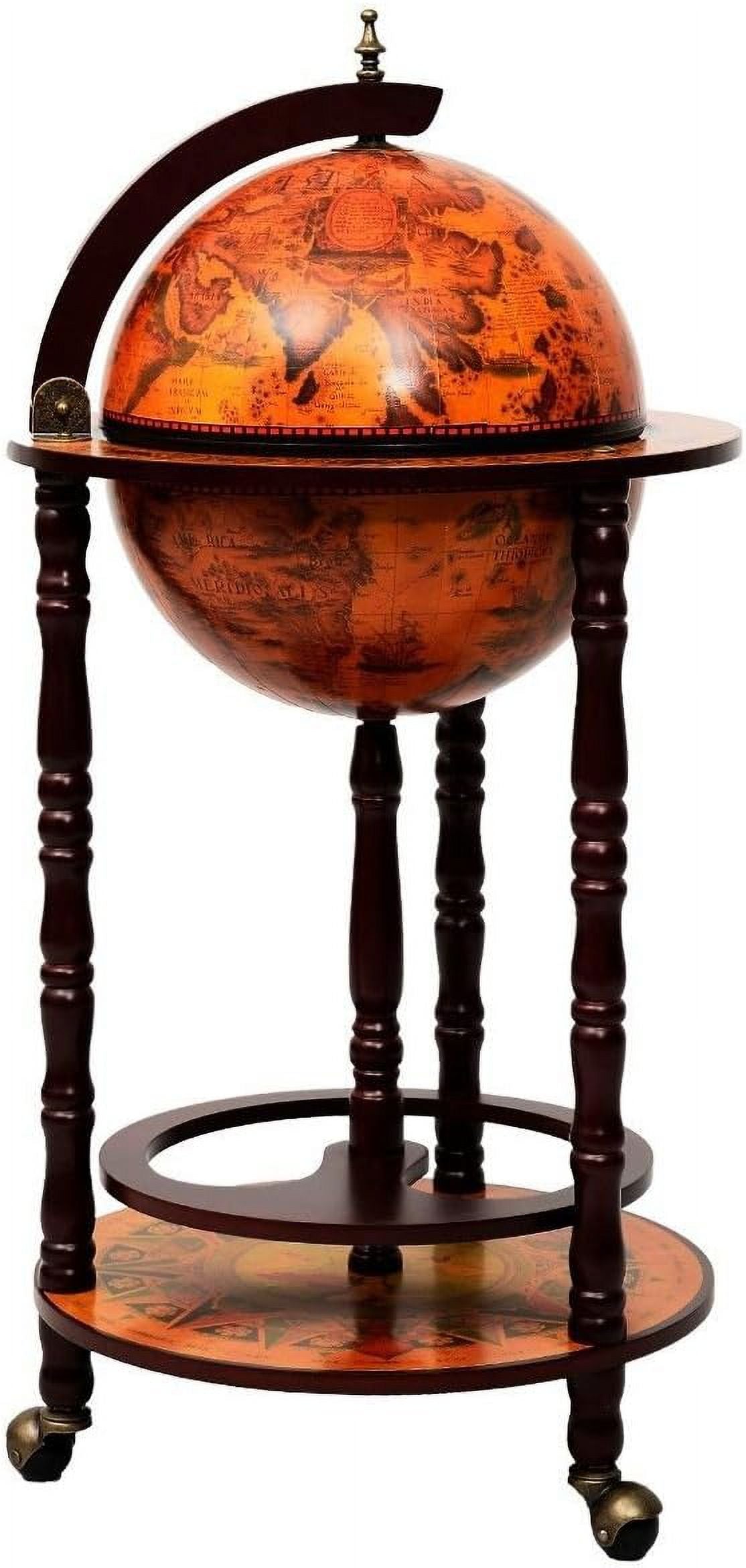 36 Inches Wood Globe Bar Shelf Rack With Wheels B309215