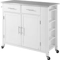 White Stainless Steel Top Full-Size Kitchen Island Cart O31752