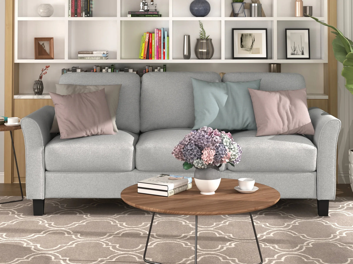 Light Gray 3-Seat Linen Fabric Sofa G92901