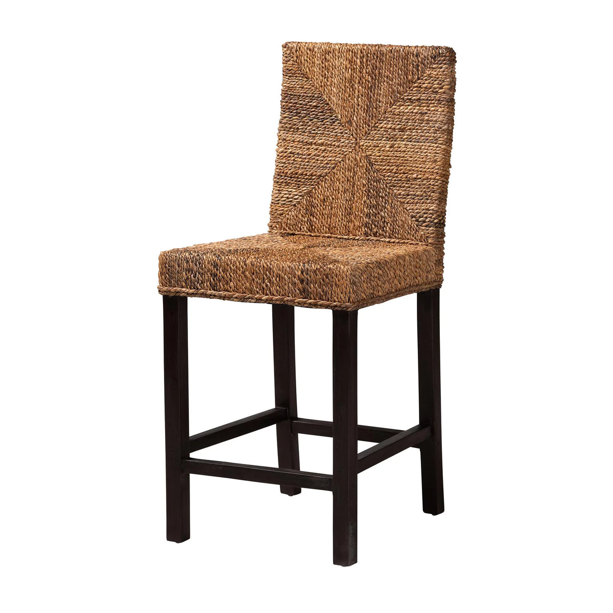 Dark Brown Mahogany Wood and Seagrass Counter Stool K4565