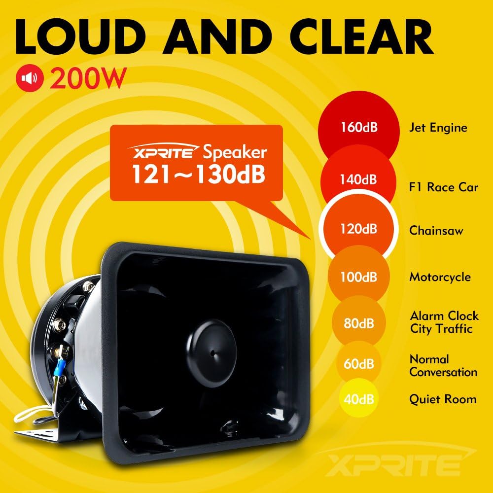 200 Watt 8 Tones Emergency Warning Siren Speaker PA System Kit with Handheld Microphone H484