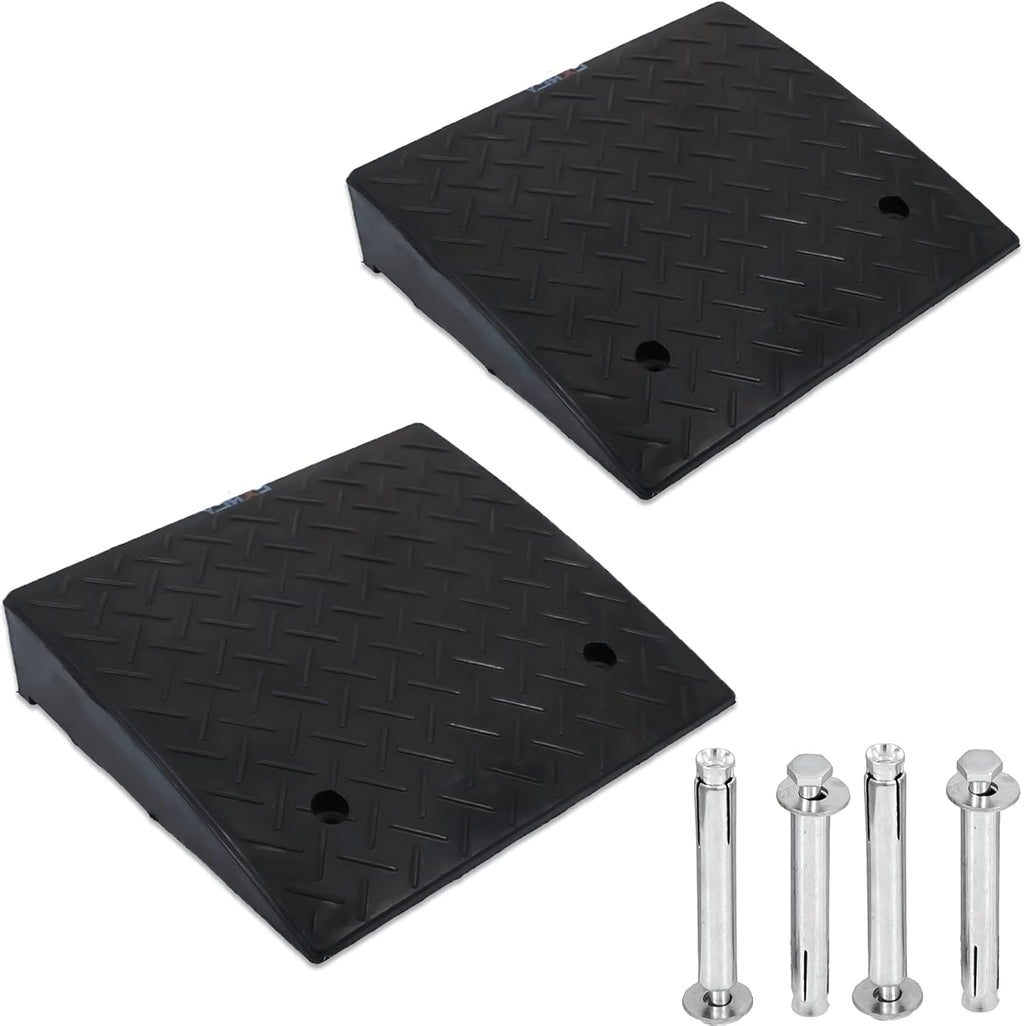 2PCS Rubber Curb Ramps 5.3" Rise Heavy Duty Black Threshold Ramp with 4 Expansion Bolts H68459