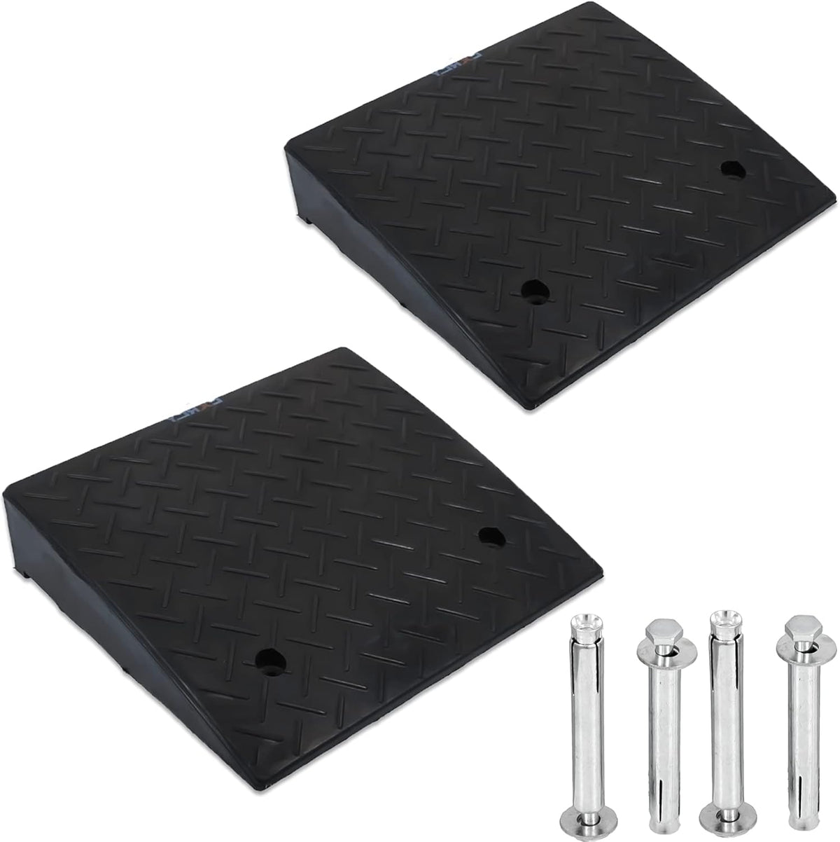 2PCS Rubber Curb Ramps 5.3" Rise Heavy Duty Black Threshold Ramp with 4 Expansion Bolts H68459