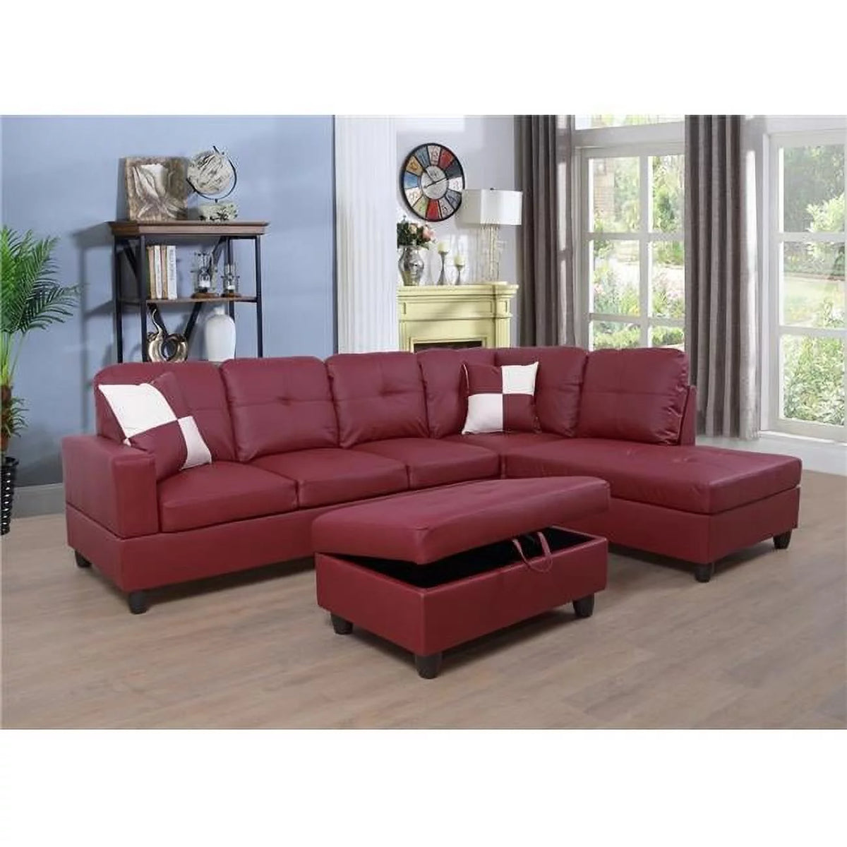 Right Facing Faux Leather Sectional Sofa Set with Ottoman T5818