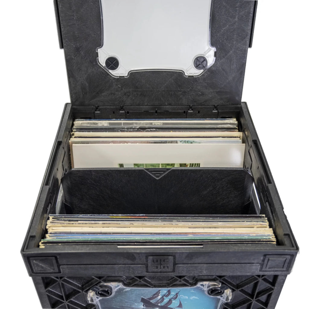 Vinyl Record Storage Crate with Divider and Transparent Panels E326195