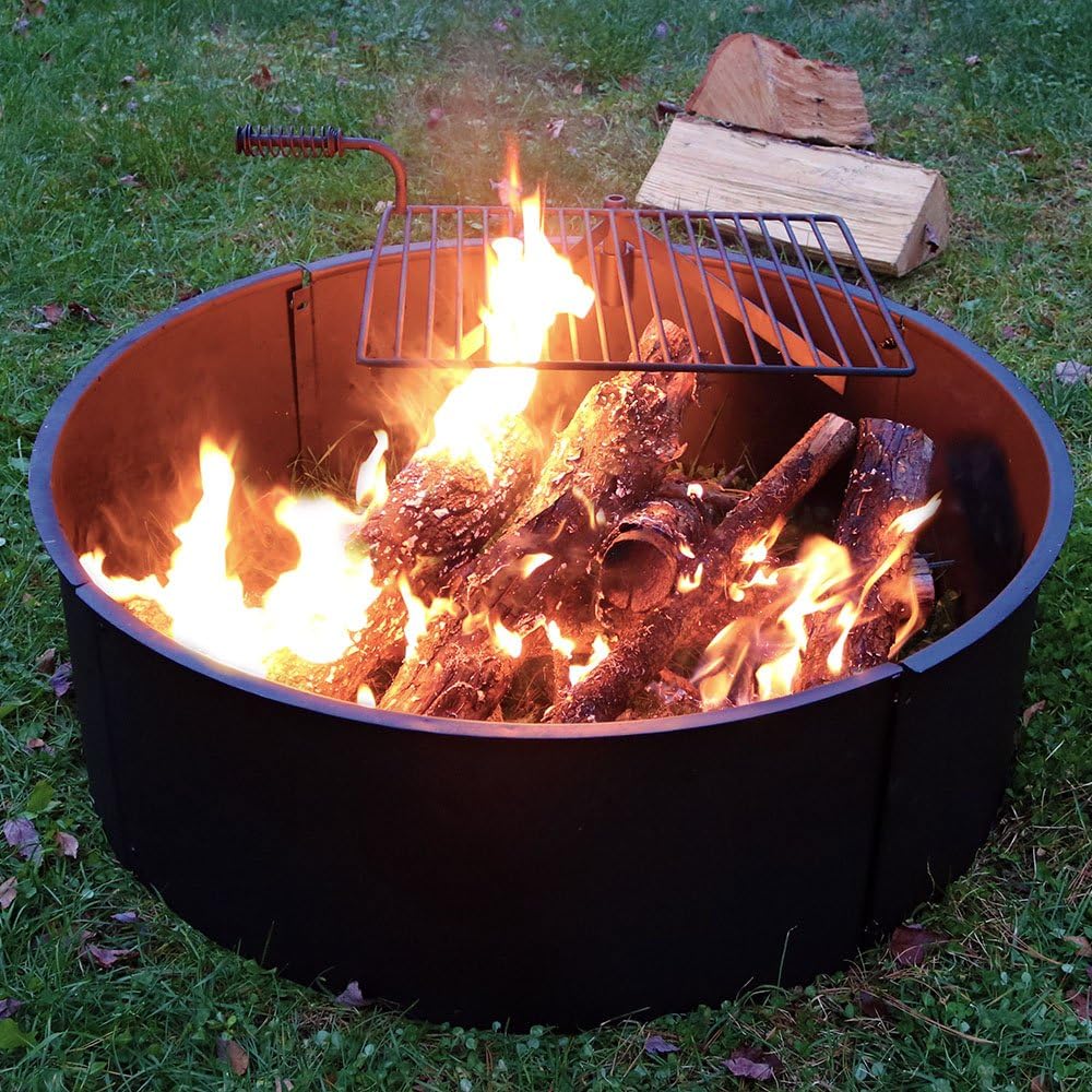 36 Inch Heavy Duty Steel Wood Burning Fire Pit with Cooking Grate and Fire Poker D684