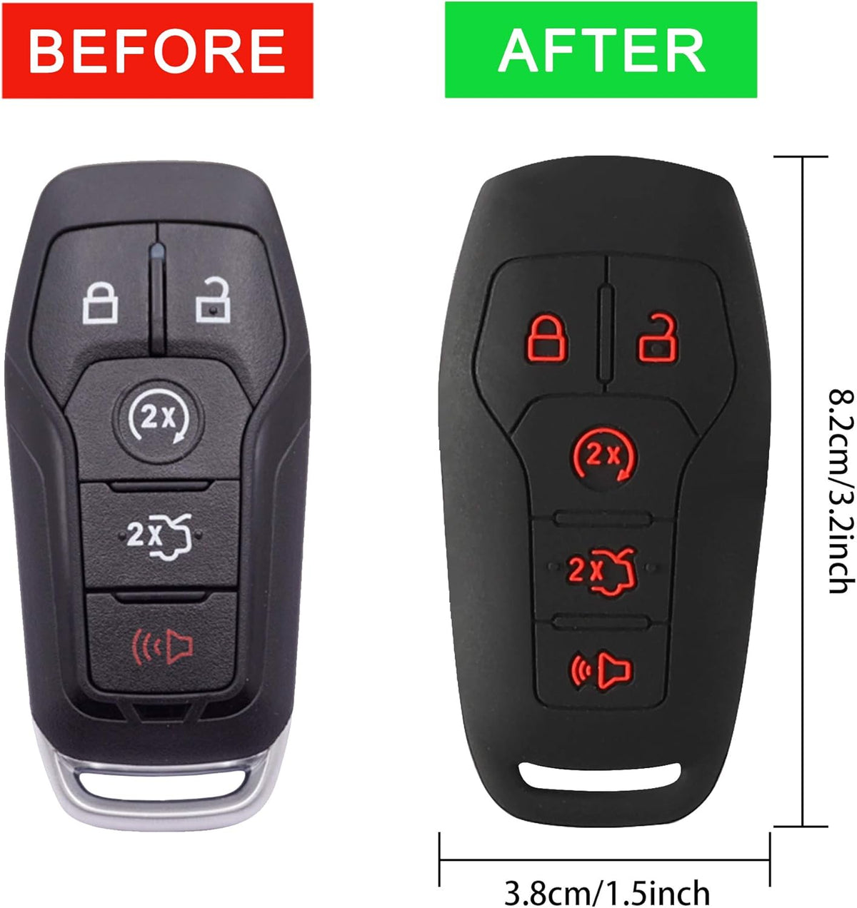 2Pcs Silicone Smart Key Fobs Remote Covers Case (Black) A35345