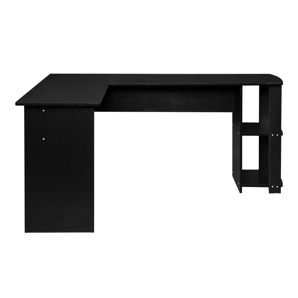 Black L-Shaped Corner Computer Desk with Bookshelves U450540